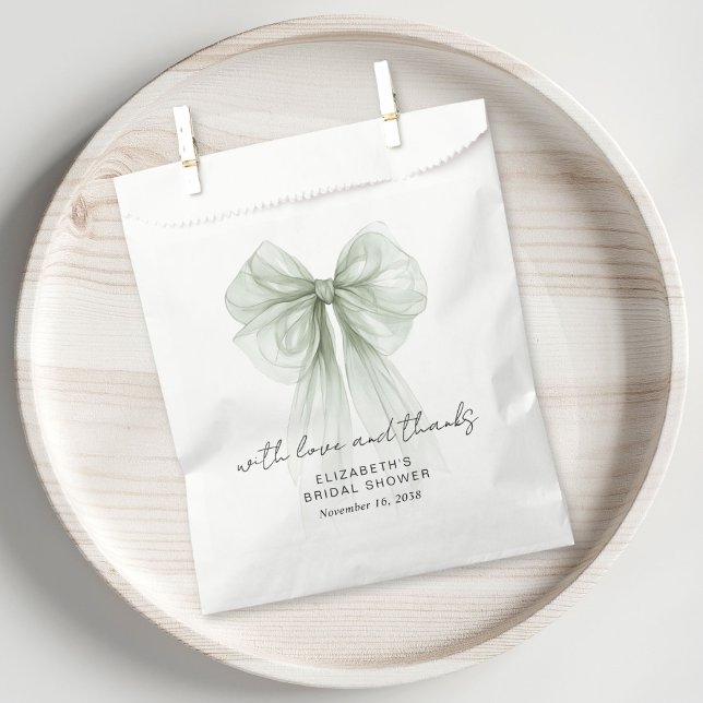 Coquette Sage Green Bow Bridal Shower Thank You Geschenktütchen (Coquette Sage Green Bow Bridal Shower Thank You Favor Bag)