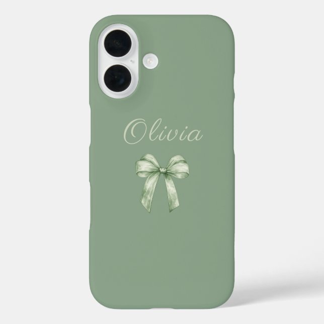 Coquette Sage Green Bow Initial iPhone 16 Hülle (Rückseite)