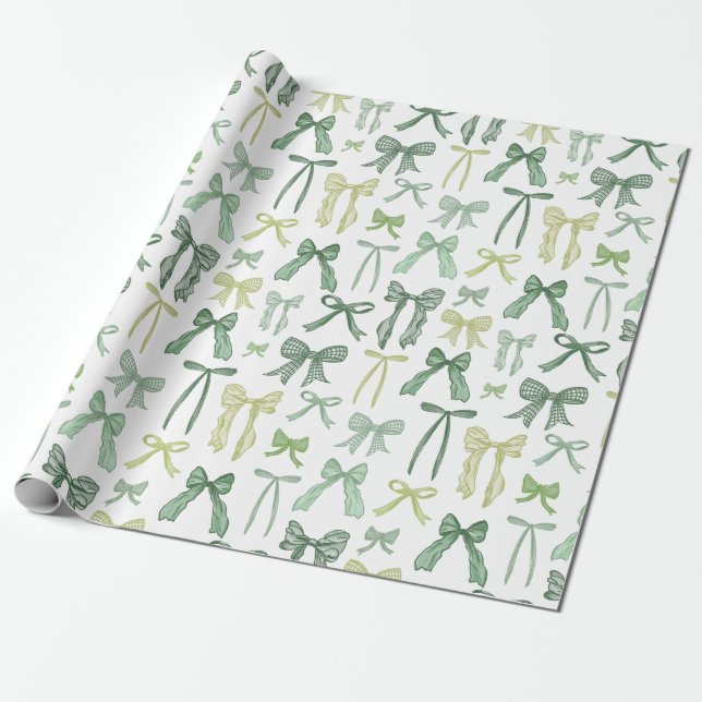 Coquette Sage Green Bows Geschenkpapier (Ungerollt)