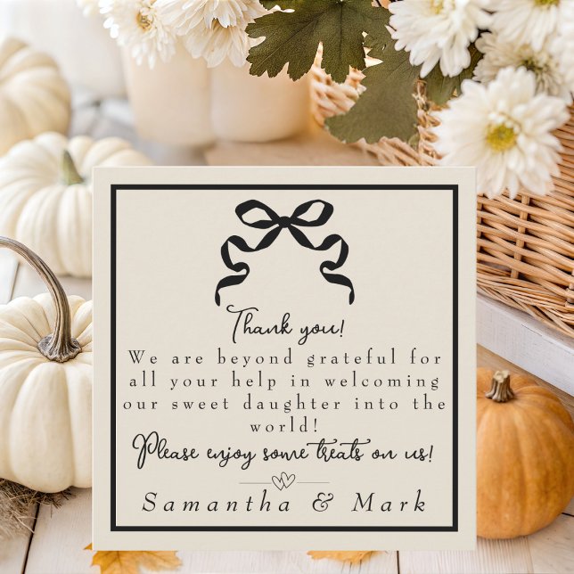 Coquette schwarzer Bogen Labor & Lieferung NICU Ho Dankeskarte (Coquette black bow Labor & Delivery NICU Hospital Thank You Card)
