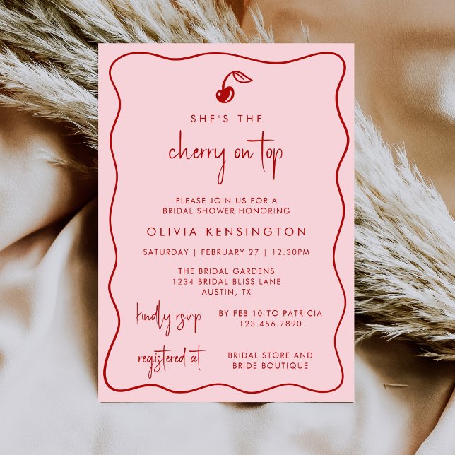 Coquette She’s the Cherry on Top Bridal Shower Einladung (Von Creator hochgeladen)
