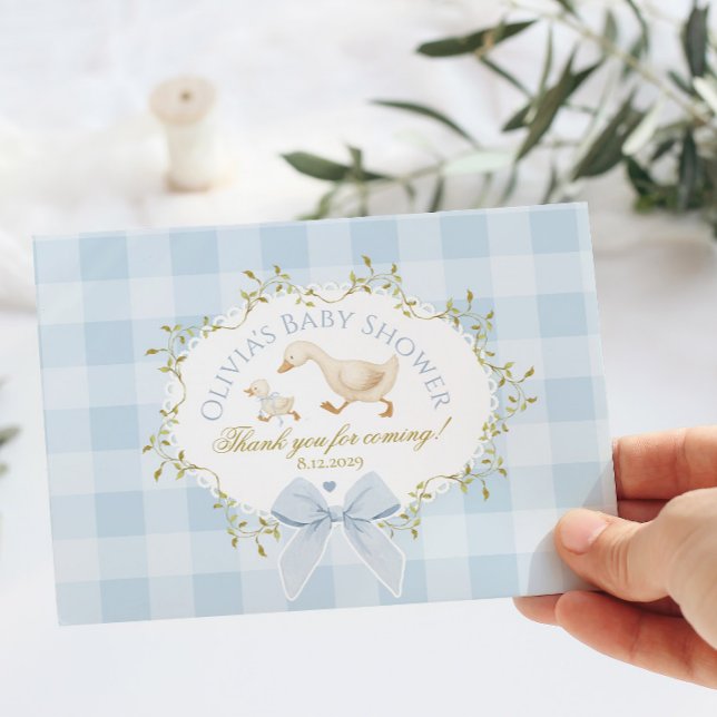 Coquette Silly Goose Blue Gingham Baby Shower Dankeskarte (Von Creator hochgeladen)