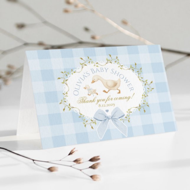 Coquette Silly Goose Blue Gingham Baby Shower Dankeskarte (Von Creator hochgeladen)