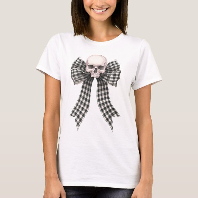 Coquette Skull Bow Gingham Gothic T Shirt (Vorderseite)
