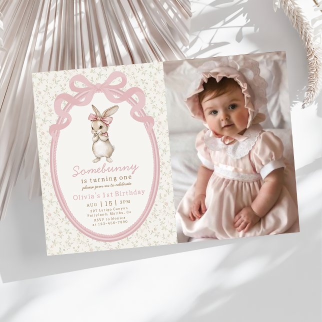 Coquette Some Bunny 1st Birthday Photo Invitation (Créateur téléchargé)