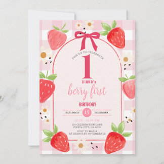 Coquette Strawberry 1st Birthday Party Invite Einladung