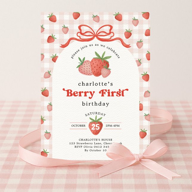 Coquette Strawberry Berry First 1st Birthday Einladung (Von Creator hochgeladen)