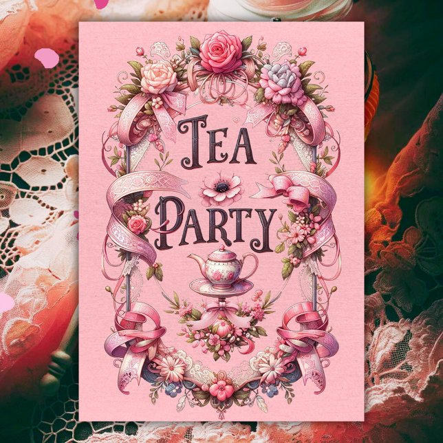 Coquette Tea Party plié Anniversaire Invitation (Coquette Tea Party Folded Birthday Invitation)
