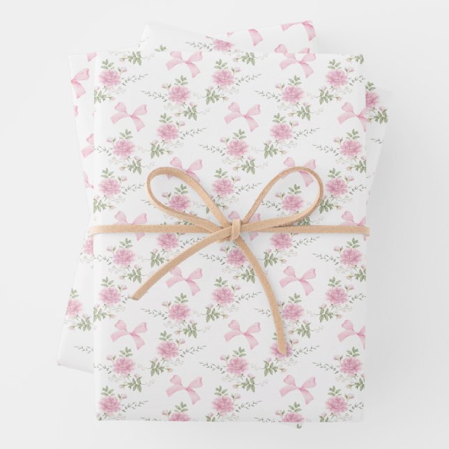 Coquette Toile De Jouy Pink Bow Geschenkpapier Set (Beispiel)
