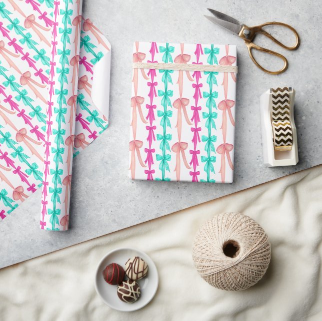 Coquette Turquoise & Pink Bows Geschenkpapier (Kunsthandwerk)