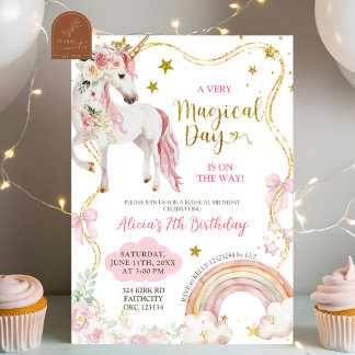 Coquette Unicorn Magical Day Girl Birthday Einladung
