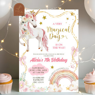 Coquette Unicorn Magical Day Girl Birthday Einladung