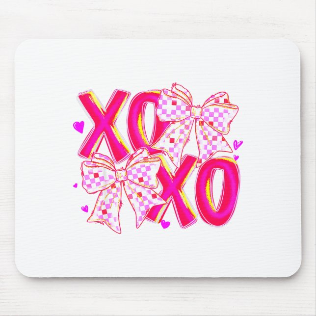 Coquette Valentine Xoxo Funny Valentine Bow Hearts Mousepad (Vorne)