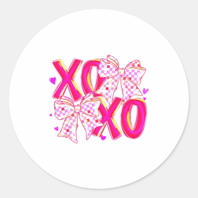 Coquette Valentine Xoxo Funny Valentine Bow Hearts Runder Aufkleber (Vorderseite)