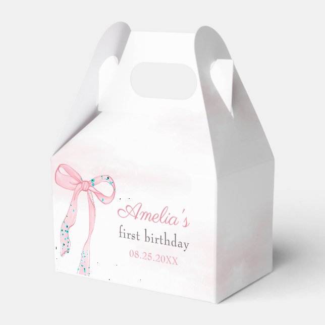 Coquette Wasserfarbe Rosa Niedlicher Bow Geburtsta Geschenkschachtel (Vorderseite)