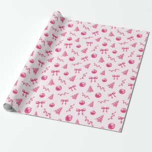Coquette Weihnachten Rosa Ornamente und Schleifen Geschenkpapier