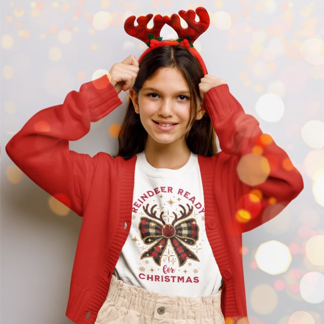 Coquette Weihnachts Kariert Reindeer Ready Bow T-Shirt (Von Creator hochgeladen)