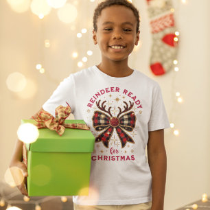 Coquette Weihnachts Kariert Reindeer Ready Bow T-Shirt