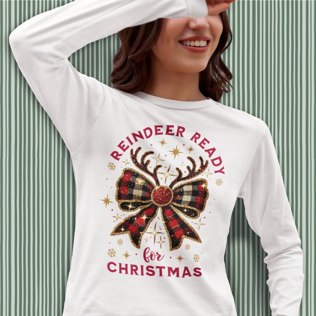 Coquette Weihnachts Kariert Reindeer Ready Bow T-Shirt (Von Creator hochgeladen)