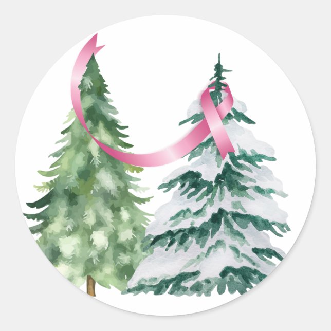 Coquette Weihnachtsbaum, Brustkrebs-Bewusstsein Runder Aufkleber (Vorderseite)