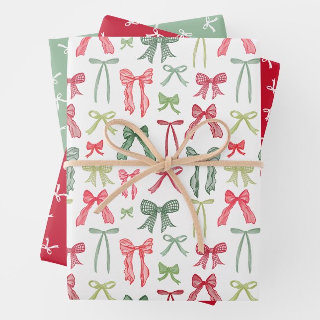 Coquette-Weihnachtsbögen Geschenkpapier Rot & Grün Set (Beispiel)
