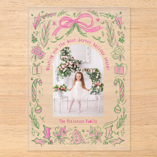 Coquette Weihnachtsfamilie Foto Pink Green Doodle Acryleinladungen