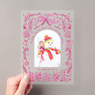 Coquette Weihnachtsfamilie Foto Red Pink Doodle Acryleinladungen