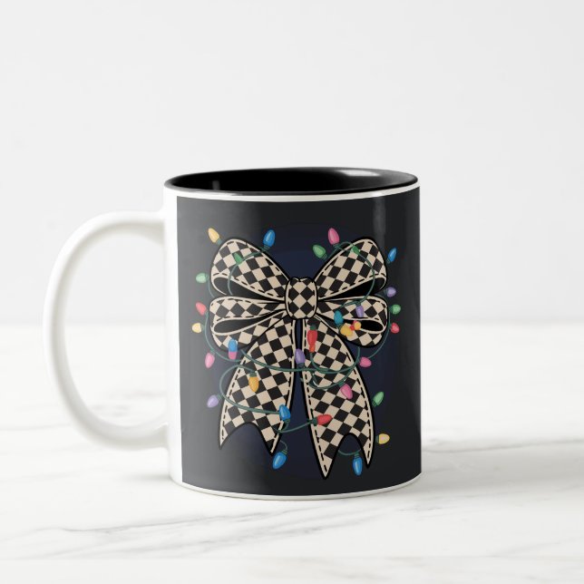 Coquette Weihnachtslicht Bow Merry Xmas Urlaub Zweifarbige Tasse (Links)