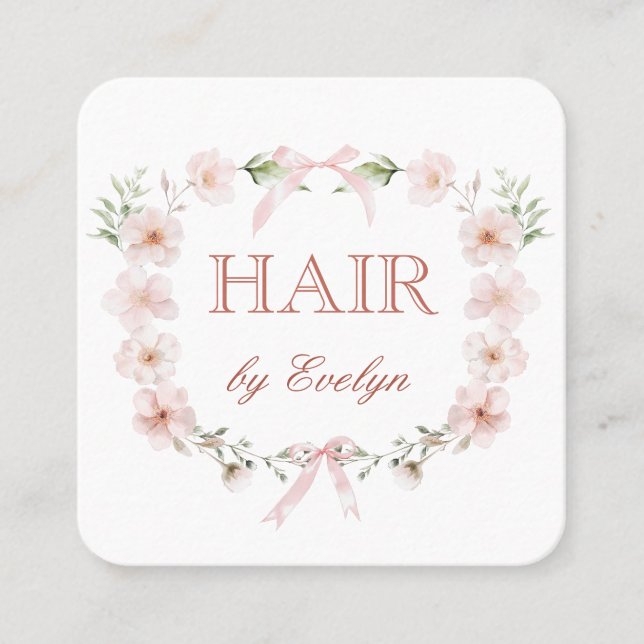 Coquette-Wildblumen Frame Hair Business Card Quadratische Visitenkarte (Vorderseite)