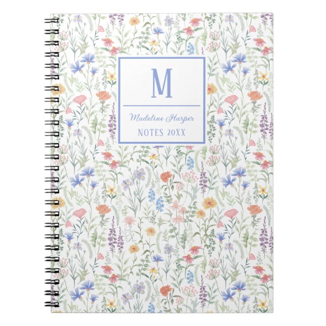 Coquette Wildflower Meadow Personalised Blue Notizblock (Vorderseite)