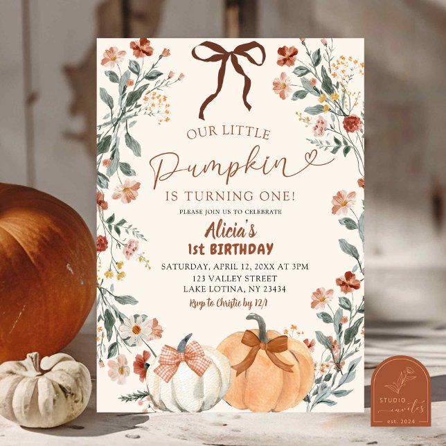 Coquette Wildflower Pumpkin 1st Birthday  Einladung (Von Creator hochgeladen)