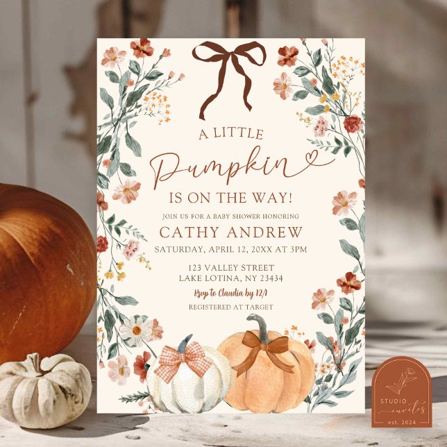 Coquette Wildflower Pumpkin Baby Shower Invitation (Créateur téléchargé)