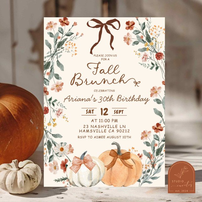 Coquette Wildflower Pumpkin Fall Brunch Birthday  Einladung (Von Creator hochgeladen)
