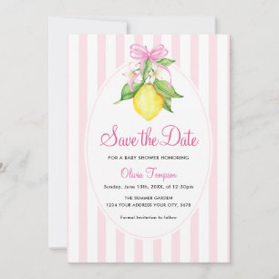 Coquette Zitronen-Rosa Baby Shower Save the Date Einladung