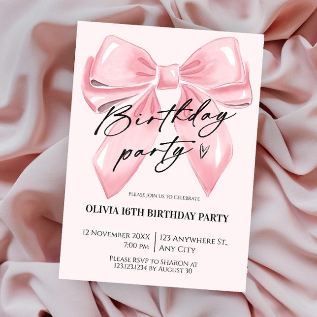 Coquettish Bow Pink Birthday Invitation (Créateur téléchargé)