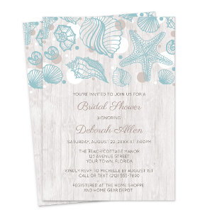 Coquillage blanc bois Bridal Douche Invitation