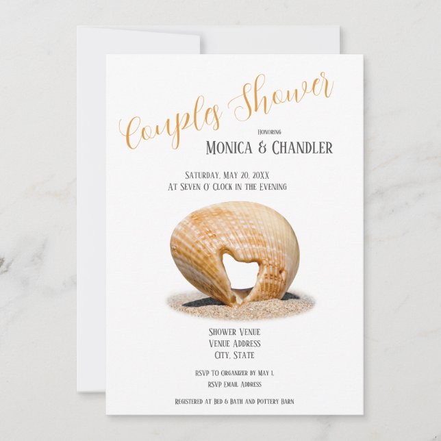 Coquillage Cœur d'Amour, Invitation de Mariage pou (Devant)