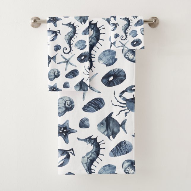 Coquillage d'hippocampe bleu marine moderne (En situation)