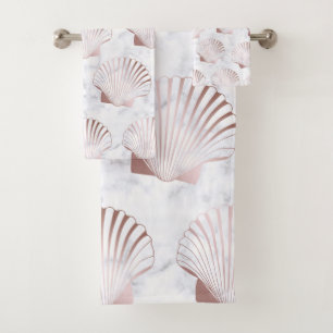Coquillage d'or rose filin motif et marbre blanc