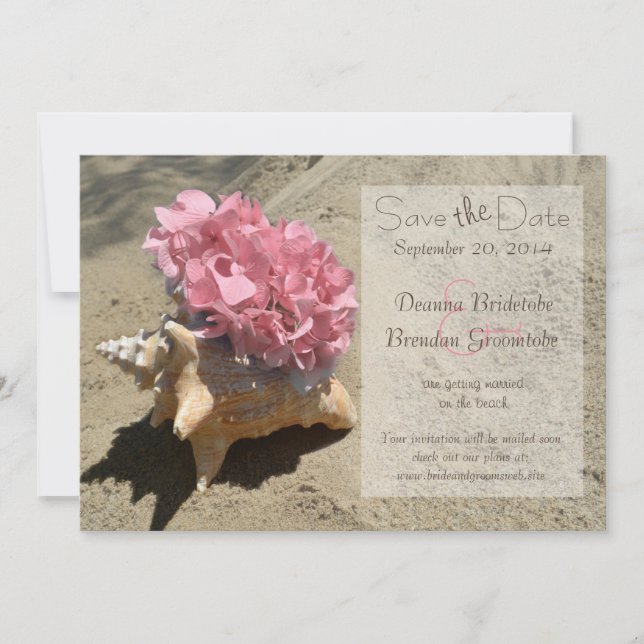 Coquillage et hydrangea rose Save the Date (Devant)