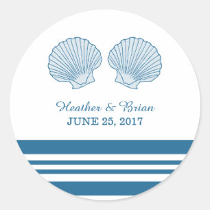Coquillages bleu blanc Nautique Stickers de mariag