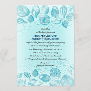 coquillages bleu-clair épousant des invitations