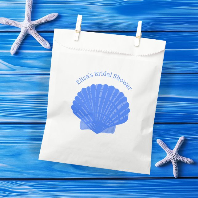 Coquillages bleus personnalisés Sacs de Faveur de  (Blue Seashells CUSTOM Beach Bridal Shower Favor Bag
)