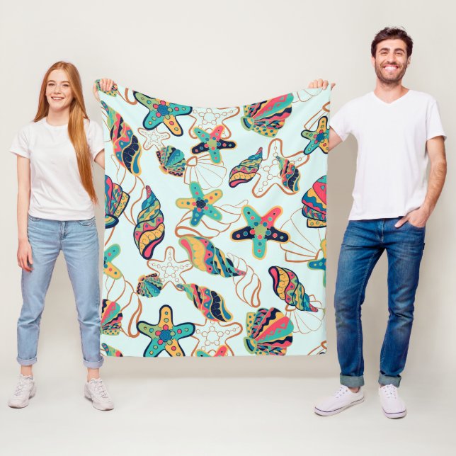 Coquillages colorés motif toison couverture (En situation)