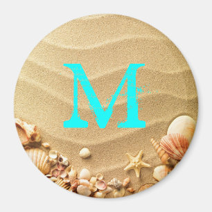 Coquillages de plage Hawaii Monogramme Aimant init