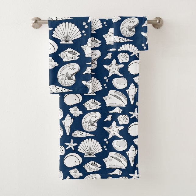 Coquillages Dessin Blanc Marine Bleu Nautique (En situation)