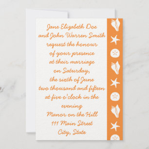 Coquillages d'été en Faire-part de mariage orange