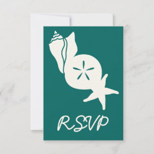Coquillages d'été en Turquoise carte RSVP