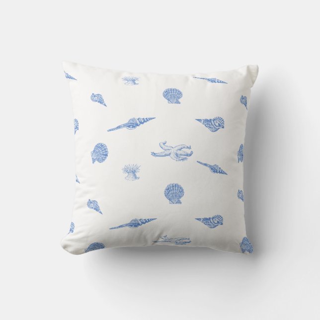 Coquillages et coussin nautiques bleus d'étoiles (Recto)