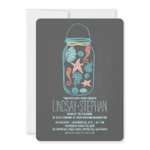 Coquillages mason jar plage invitations mariage